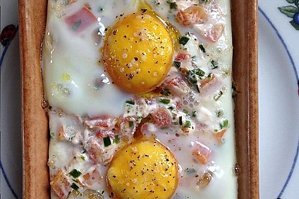 Oven Fried Egg on Tomatoes with Fresh Goat Cheese