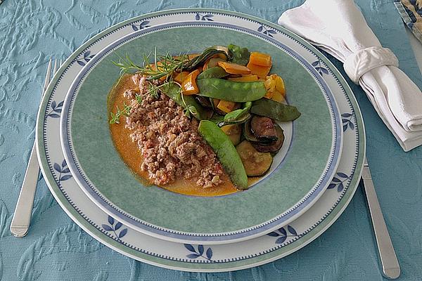 Pan Of Vegetables with Minced Meat Sauce