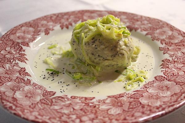Parmesan Poppy Seed Dumplings in Leek Cream