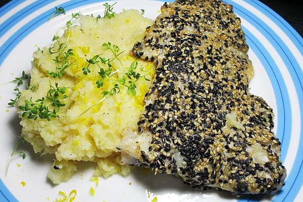 Parsnip and Lemon Mash and Sesame Cod