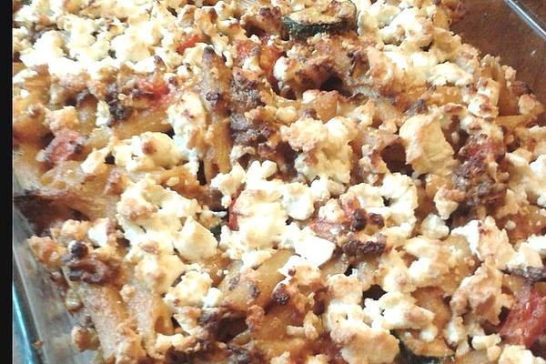 Pasta Mince Casserole with Zucchini and Sheep Cheese
