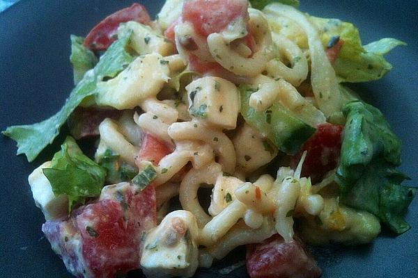 Pasta Salad with Orange Juice, Avocado, Rocket