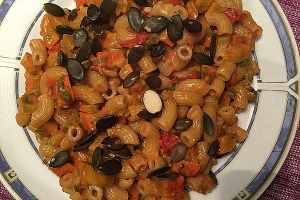 Pasta with Pumpkin, Spring Onions and Mountain Cheese