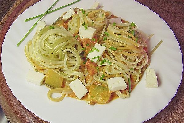 Pasta with Zucchini – Sheep Cheese – Sauce