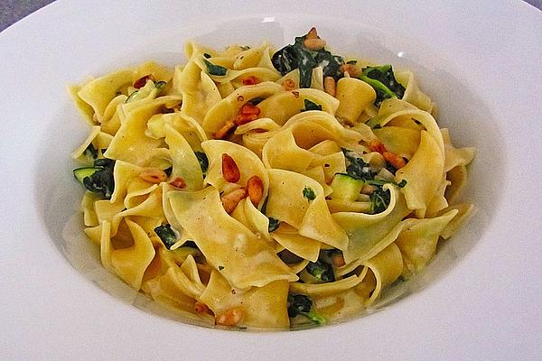 Penne with Spinach, Gorgonzola and Roasted Pine Nuts