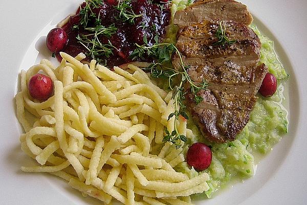 Pheasant Breasts with Cream Sausage and Cranberries
