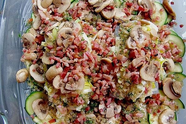 Pikeperch with Mushrooms and Bacon