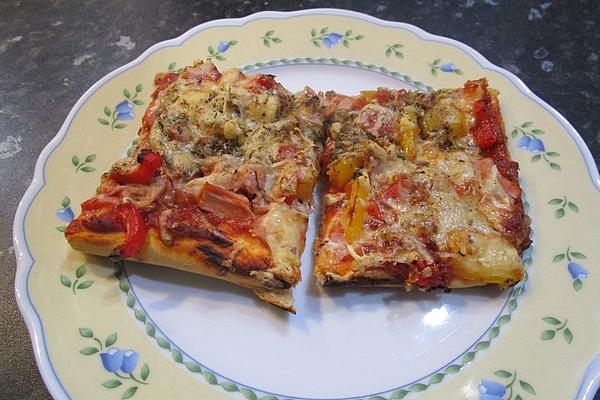 Pizza, Topped Half with Tuna and Onions and Half with Ham and Mushrooms