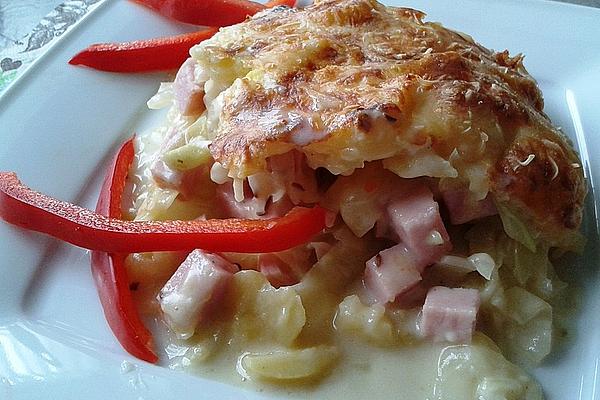 Pointed Cabbage and Potato Casserole with Smoked Pork