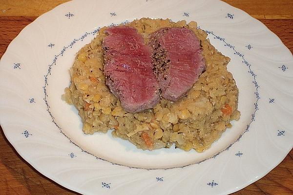 Pork Cheeks on Lentil Salad