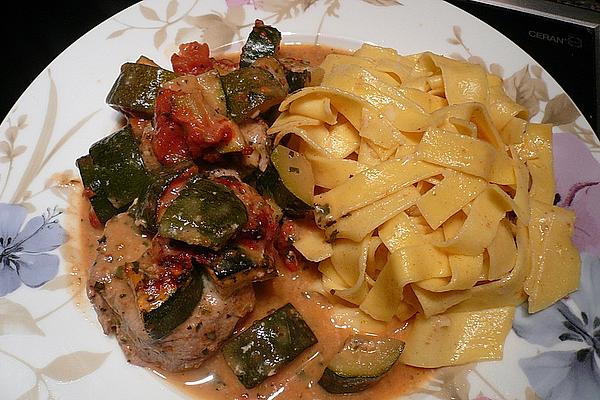 Pork Fillet in Basil Cream with Cheese Ribbon Noodles