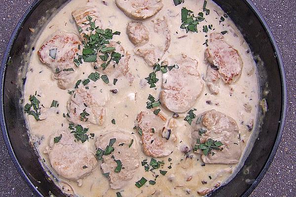 Pork Medallions in Creamy White Wine, Mushroom and Sage Sauce