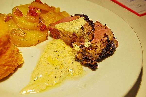 Pork Medallions in Herb Crust with White Wine Sauce