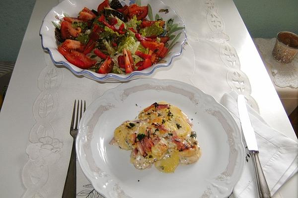 Potato and Cheese Cake with Colorful Salad