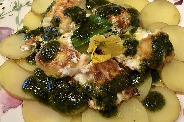 Potato Carpaccio with Goat Cheese and Pesto