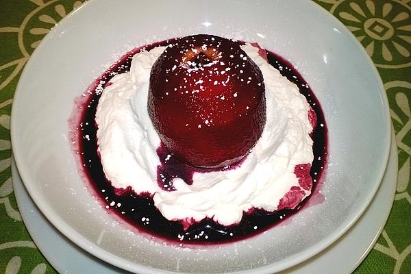 Red Wine Apples with Calvados Cream