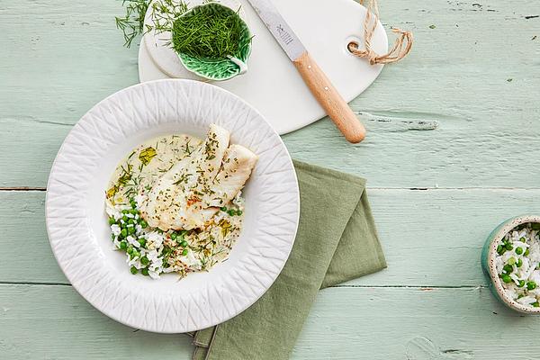Redfish Fillet in Cream – Mustard – Sauce with Pea Rice