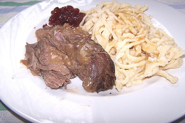 Roast Venison with Spaetzle and Cranberry Sauce