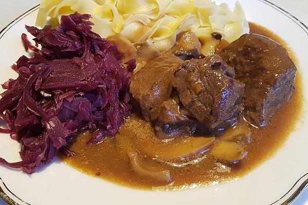 Roast Wild Boar in Porcini Mushroom and Red Wine Sauce