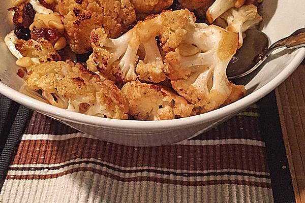 Roasted Cauliflower with Raisins and Pine Nuts