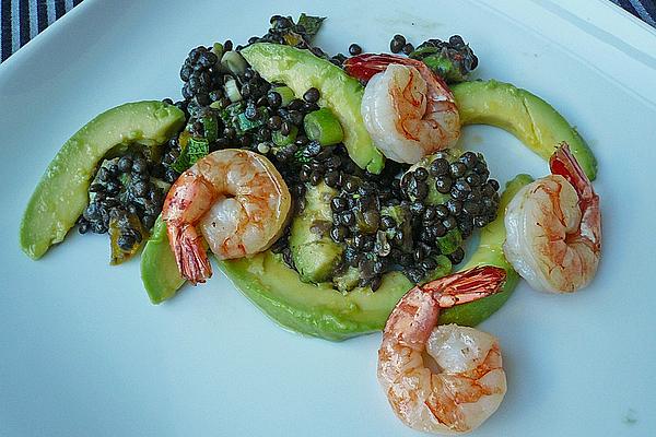 Salad with Lentils, Avocado and Crab
