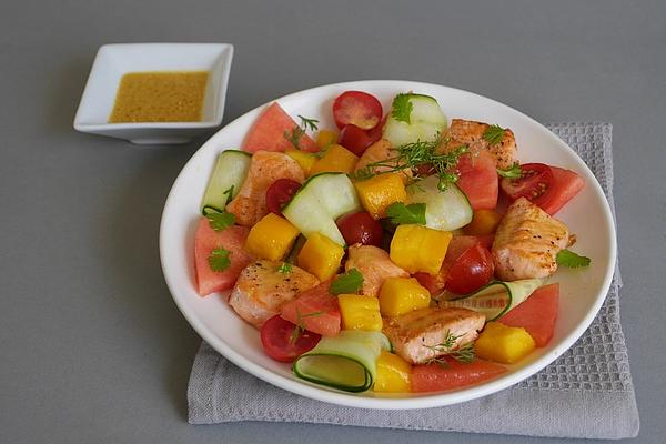 Salmon and Watermelon Salad with Mango, Cucumber and Tomatoes