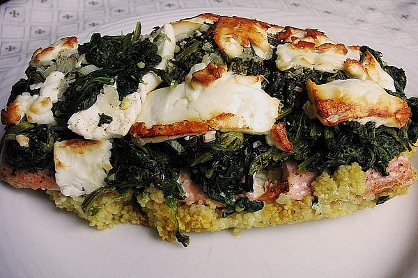 Salmon Fillet with Spinach and Couscous in Baking Paper