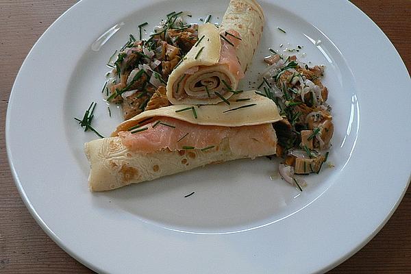 Salmon Pancakes with Chanterelle Cream