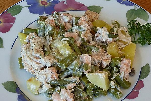Salmon-potato-bean Casserole with Mild Mustard Cream