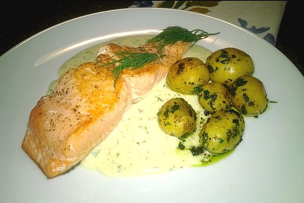 Salmon with Lemon Dill Sauce and Parsley Potatoes