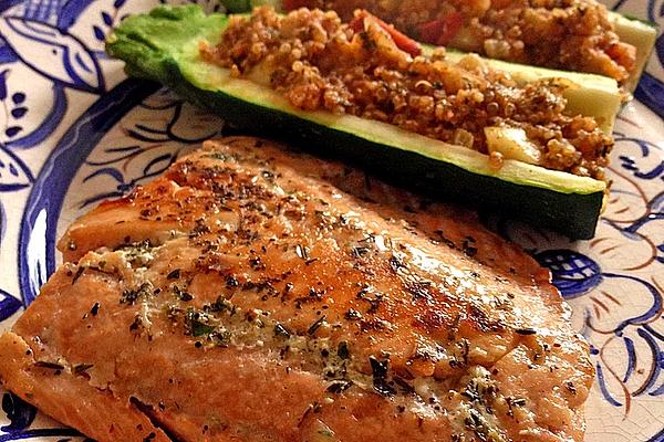 Salmon with Stuffed Zucchini