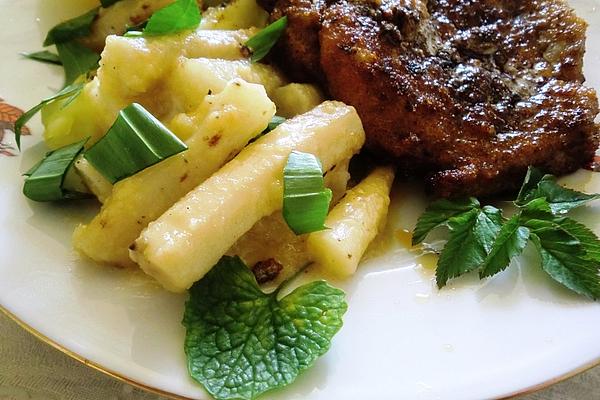 Salsify Vegetables with Wild Garlic Leaves