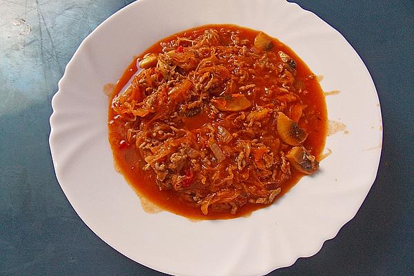 Sauerkraut and Minced Meat Soup with Mushrooms