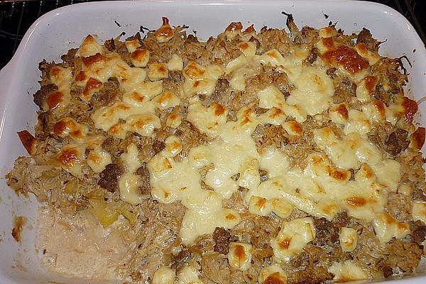 Sauerkraut Casserole with Minced Meat and Feta
