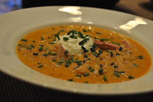 Sauerkraut Soup with Smoked Trout