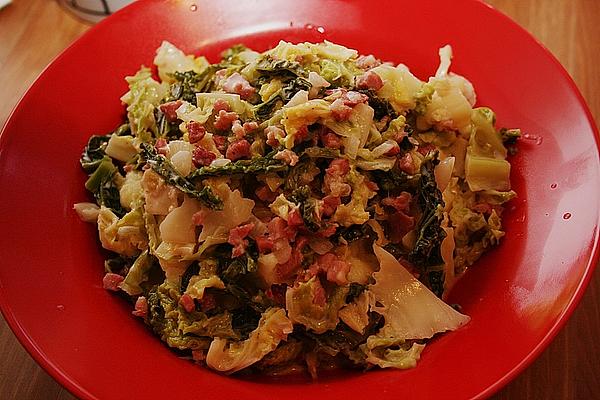Savoy Cabbage with Bacon and White Sauce