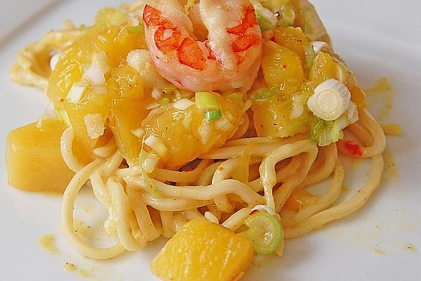 Scampi on Rice Noodles Au Gratin