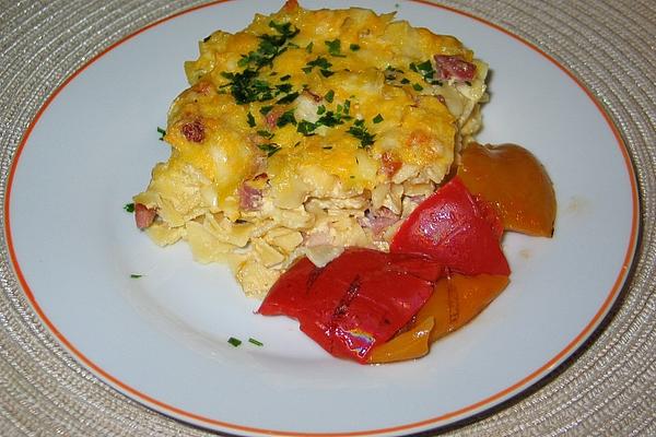 Schinkenfleckerl, Gratinated