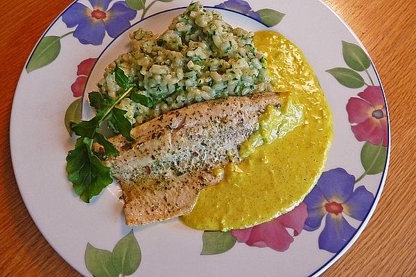Sea Bream on Rocket Risotto and Saffron Sauce