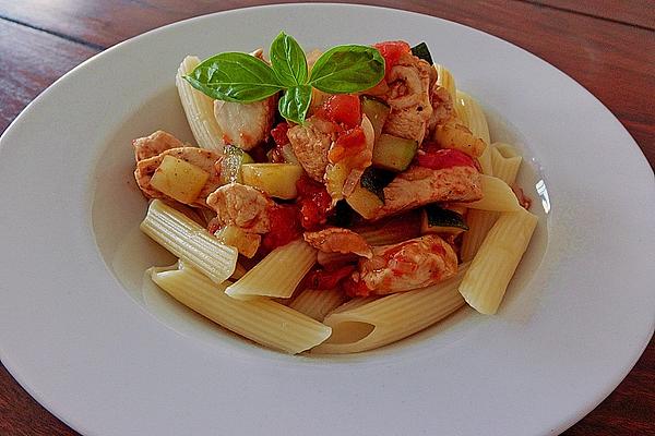 Sliced ​​chicken with Zucchini and Fresh Tomato Pieces