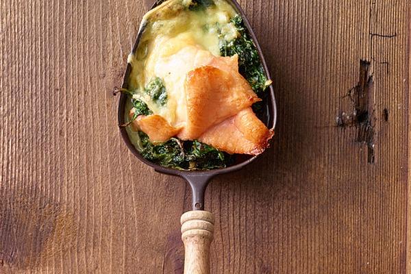 Smoked Salmon on Spinach Leaves