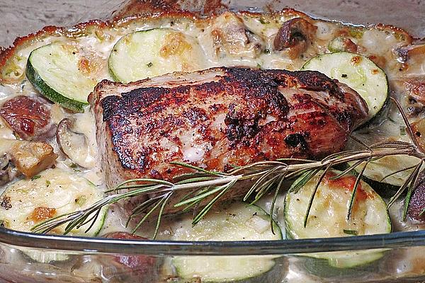 Smokeys Pork Tenderloin in Courgette Bed
