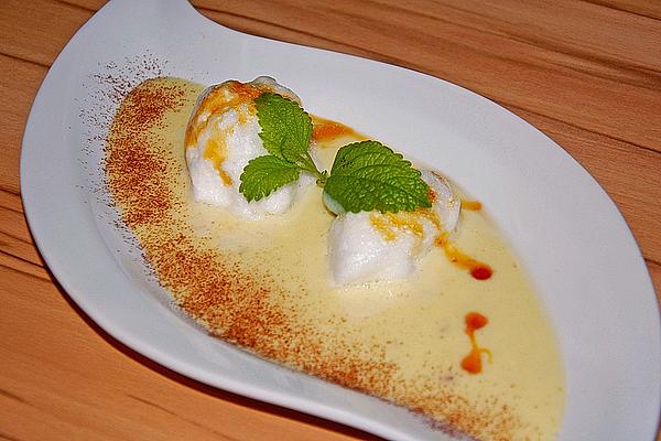 Snow Dumplings on Vanilla Sauce