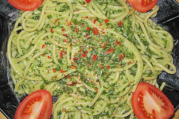 Spaghetti in Cream Cheese – Spinach – Sauce