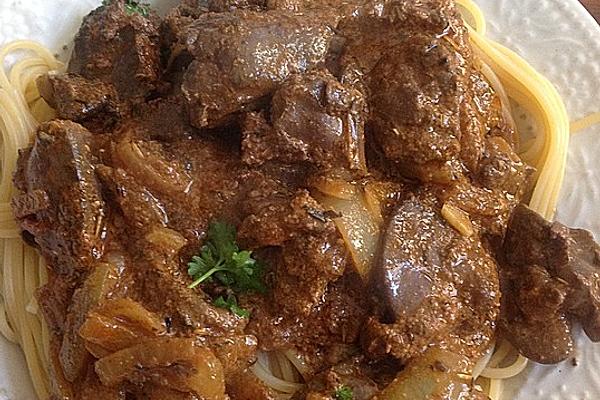 Spaghetti with Chicken Liver