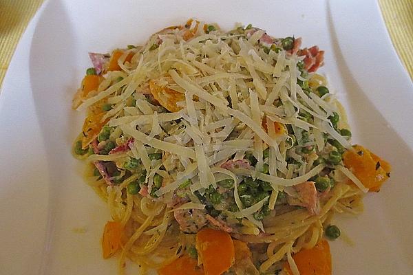Spaghetti with Ham and Peas