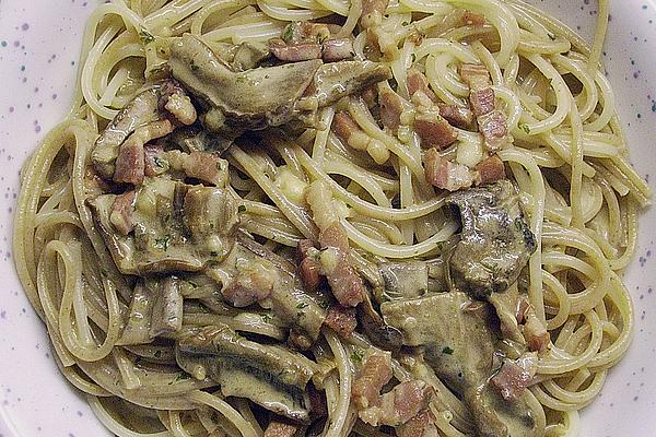 Spaghetti with Mushroom and Bacon Sauce