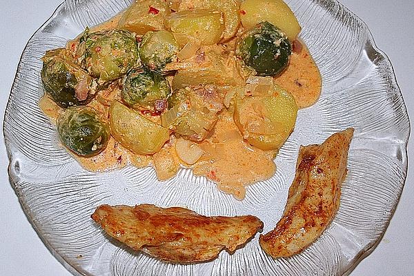 Spicy Brussels Sprouts with Hearty Sausage