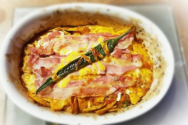 Spicy Tortilla Cheddar Casserole with Bacon
