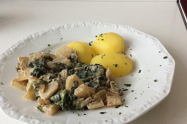 Spinach and Kohlrabi in Lemon Sauce